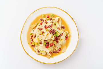 Special Chinese food Liangpi noodle on a monochrome background