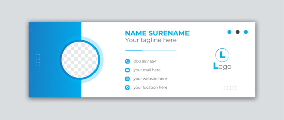 Modern minimal blue color email signature design vector template.