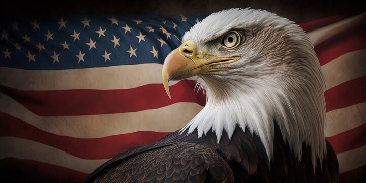 American eagle in USA flag background, ai generative