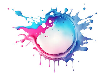 Fototapeta na wymiar Colorful rainbow pastel watercolor drop on paper, holi paint splash isolated design element, blue pink color ink powder explosion AI generated image