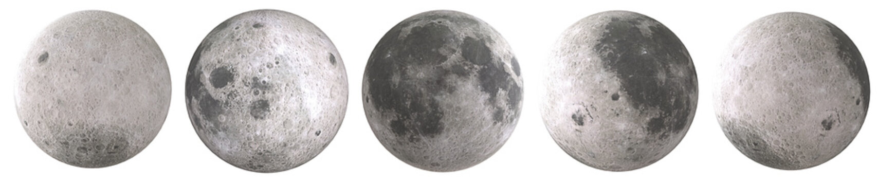 Closeup of full moon or Set of moon phases. Png transparency
