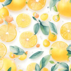 seamless pattern with fruits, orange, lemon in vivid watercolor style