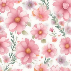 Obraz premium seamless pattern with adorable pink flowers in watercolor style 