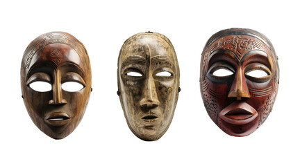 traditional wooden tribal mask isolated on transparent background ,generative ai