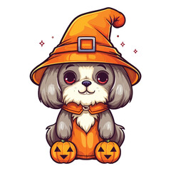 Naklejka premium Spooky Paws: Shih Tzu Puppy Celebrates Halloween
