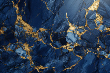 Blue marble stone texture with gold streaks, marble stone texture background design, Generative AI