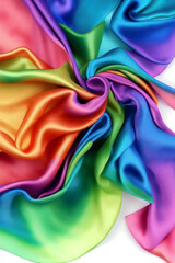 Obraz premium The Texture of Satin Fabric in Rainbow Colors Spiral Wave for Background. Wallpaper Design Element for Banner, Poster, Cover. AI Generated.