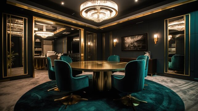 Inspiring office interior design Art Deco style Corporate Office with Open Space Design featuring Opulent aesthetics architecture. Generative AI AIG 31.