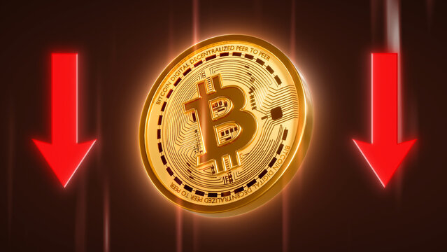 bitcoin drop down at bear market. Pullback of leader cryptocurrency Bitcoin BTC in trading.