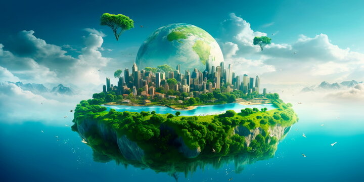 eco-friendly Labor Day background emphasizing sustainability and environmental awareness, with green landscapes, renewable energy sources, and eco-conscious practices. Generative AI