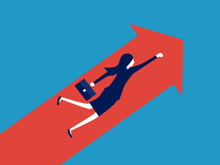 Business growth. Businesswoman flies with arrows. vector illustration