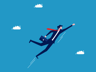 Businessman flies up in the sky. Growth concept. Vector illustration