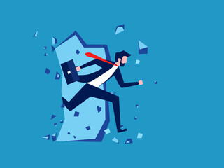 Businessman breaks down walls and breaks through obstacles. Go for a big goal vector