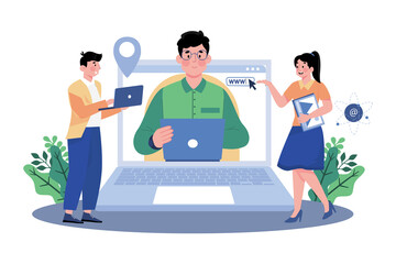 Entrepreneur interacts with customers.