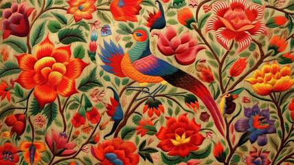Fototapeta na wymiar Mexican embroidery on fabric.