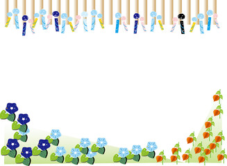 朝顔や風鈴鬼灯の夏のフレームイラスト
