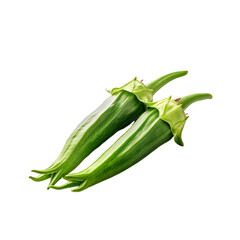 front view of Okra vegetable isolated on transparent white background