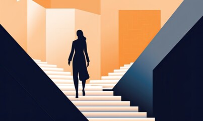 Abstract depiction of a career woman climbing a staircase Creating using generative AI tools
