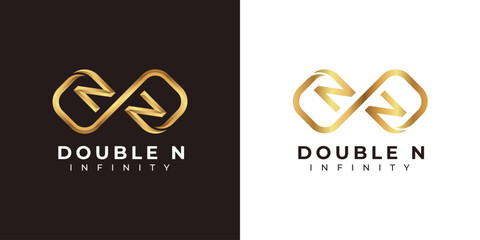 Letter N Infinity Logo design and Premium Gold Elegant symbol for Business Company Branding and Corporate Identity