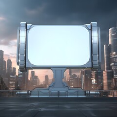 A blank billboard with a futuristic city background
