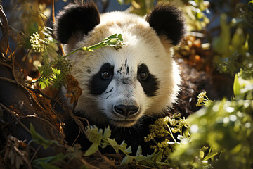 Cute and adorable panda in the forest
