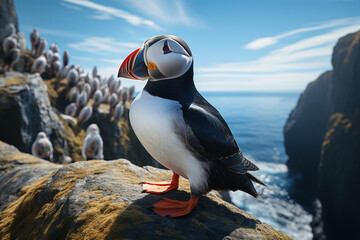 Atlantic puffin or common puffin bird - obrazy, fototapety, plakaty