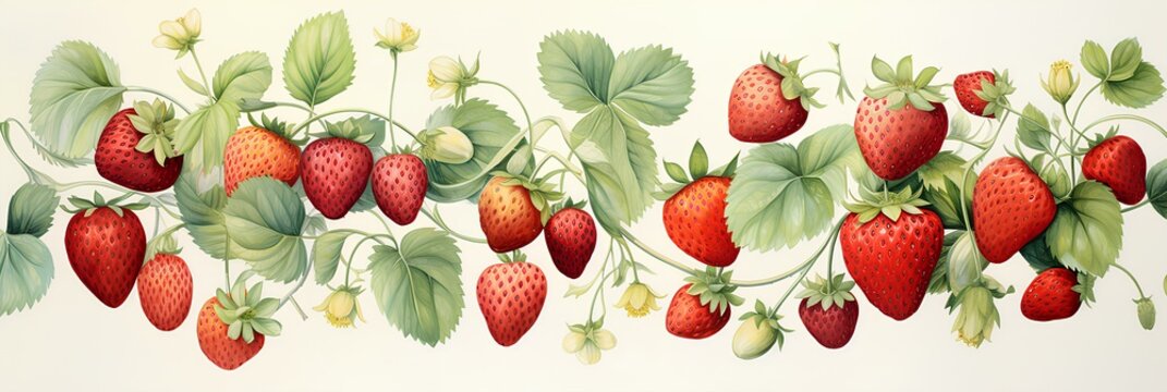 strawberry pattern watercolor painting on a white backround. generative AI