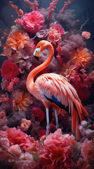 Flamingos with flower background. Generative AI