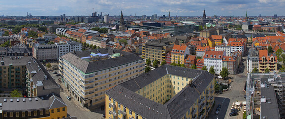 Panoramic view of Copenhagen from the tower of Vor Frelsers Church, Europe, Northern Europe

