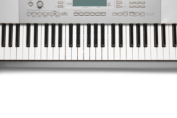 Modern synthesizer keyboard isolated on white background