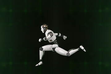 Futuristic world robots are running. Presentation of technology with robots.  3d rendering action of robot.
