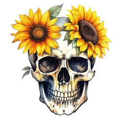 Skull and sunflower illustration 
