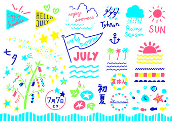 初夏のデザイン・イラストセット_7月 / Early Summer Design and Illustrations Set