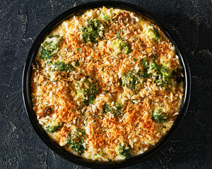 Obraz na płótnie Canvas tasty Chicken Broccoli mushroom Casserole on dish