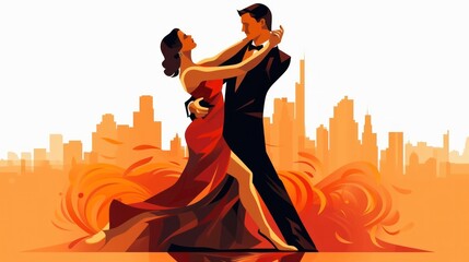 illustration of couple dancing tango - obrazy, fototapety, plakaty
