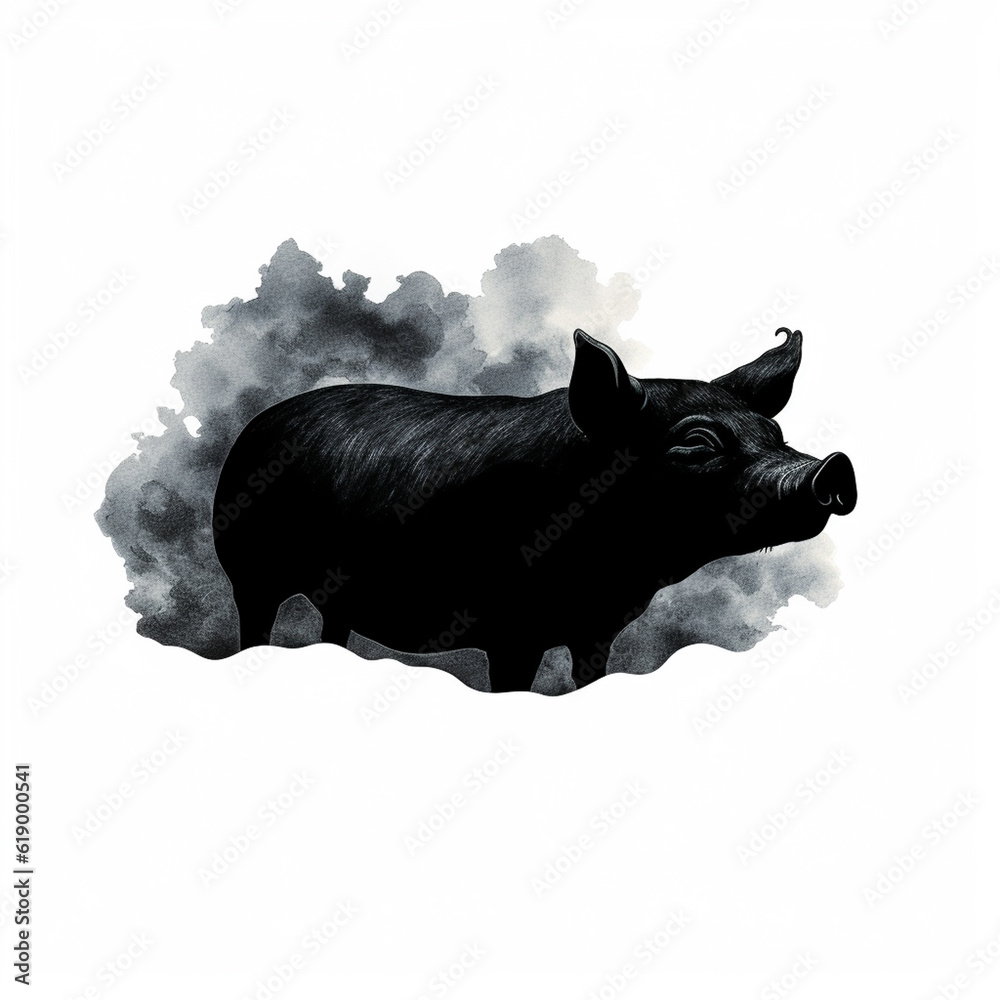 Wall mural black silhouette illustration of a pig