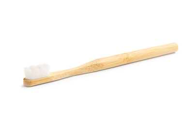 Bamboo tooth brush on white background