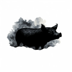 black silhouette illustration of a pig