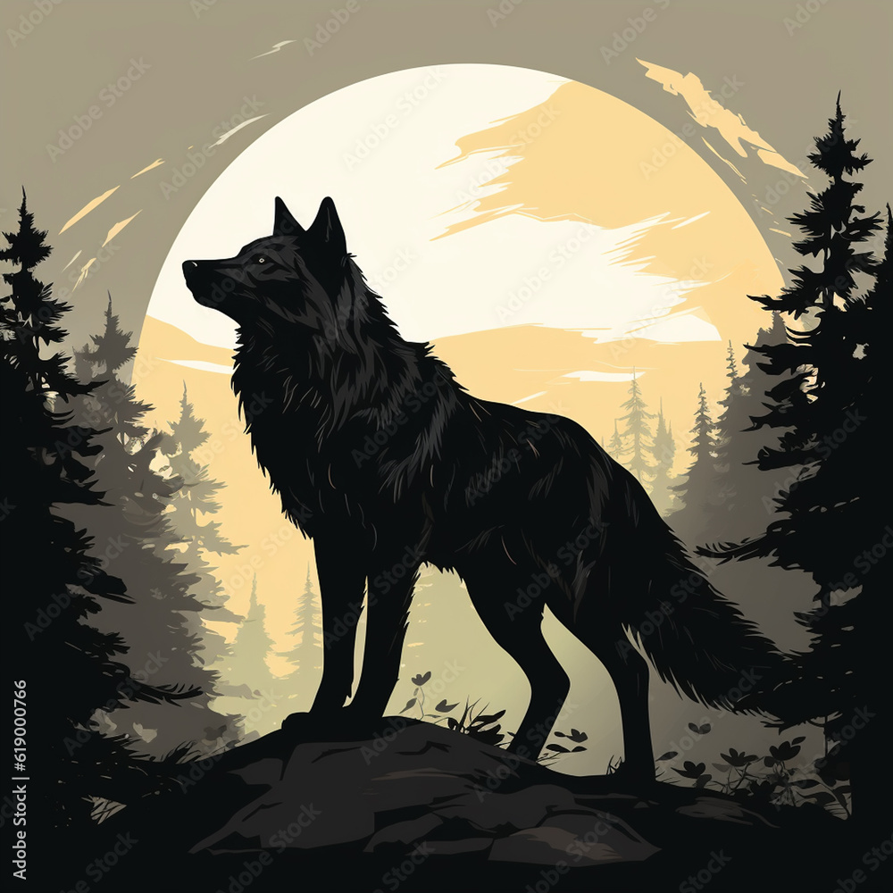 Canvas Prints black silhouette illustration of a wolf