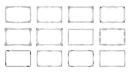 Set Abstract Black Collection Simple Line Rectangular Frame Doodle Outline Element Vector Design Style Sketch Isolated Illustration For Wedding And Banner