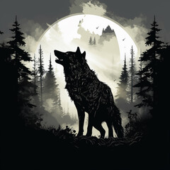 black silhouette illustration of a wolf