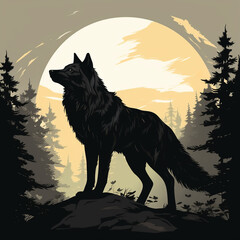 black silhouette illustration of a wolf