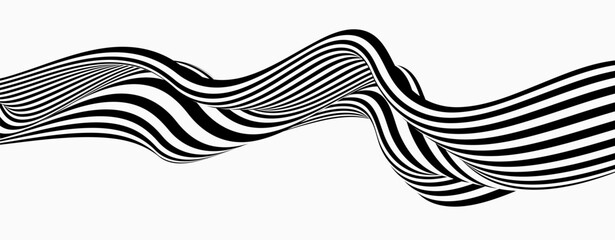 Abstract wave background, black and white wavy stripes or lines design. © lesikvit
