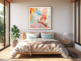 Bedroom interior with poster mockup Scandinavian, Mockups Design 3D, High-quality Mockups, Generative Ai