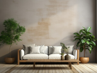 Mock up poster frame interior background with sofa , Mockups Design 3D, High-quality Mockups, Generative Ai