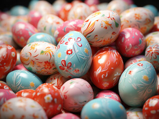 Pile Of Colorful Easter Eggs, Mockups Design 3D, High-quality Mockups, Generative Ai