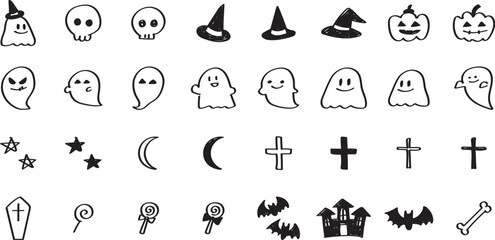 イラスト素材：手書きのシンプルなかわいいハロウィンのイラストセット