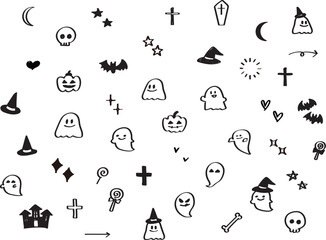 イラスト素材：手書きのシンプルなかわいいハロウィンのイラストセット