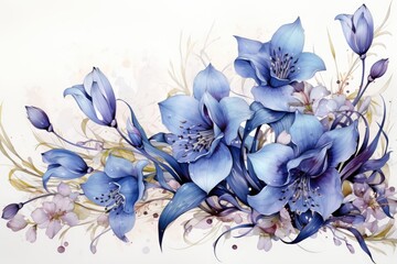 Beautiful flowers with blue bell flowers na background. Generative AI