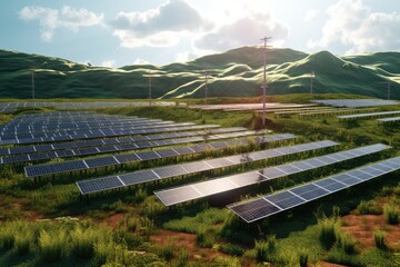 Solar panels in nature. Generative AI